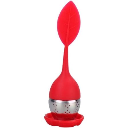 Rostfritt stål teinfuser, med bladformad silikonbladlock