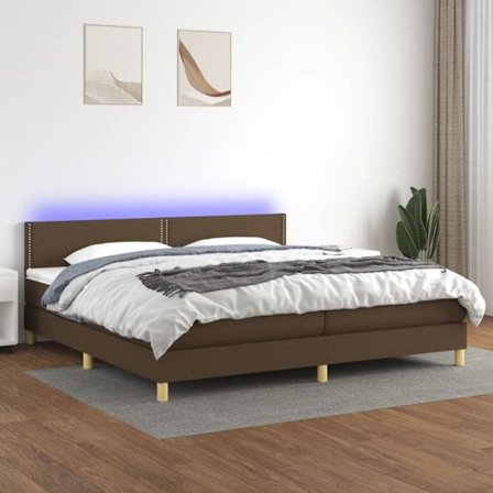 Maison Exclusive - Sengebund med lameller madras og LED Mørkebrun 200x200 cm