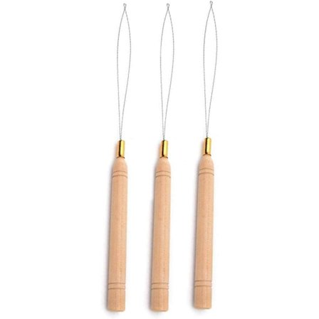 3 kappaletta hiustenpidennyssilmukkaa, neulakoukkutyökalu ja helmilaite