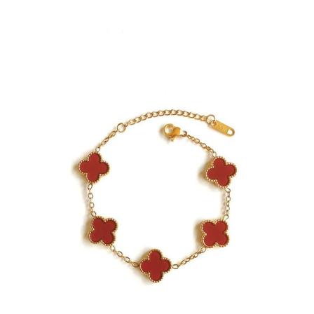 Firkløver Armbånd 18k Forgyldt Rustfrit Stål Dobbeltsidet Aftermarket Rød
