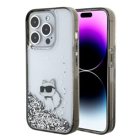 Karl Lagerfeld Liquid Glitter Choupette-etui til iPhone 15 Pro Max - gennemsigtig