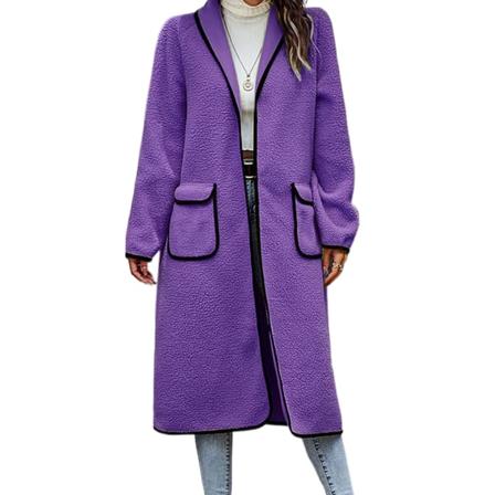 Kvinnor Vänd Krage Rock Business Enfärgade Trenchcoats Casual Raglan Ärm Jacka, Färg: Lila, Storlek: S