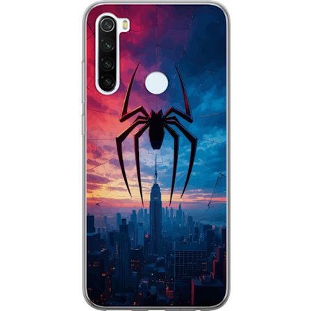 Yhteensopiva Puhelinkuori Xiaomi Xiaomi Redmi Note 8 Tyylikäs hämähäkki kaupungin horisontin yläpuolella dramaattisessa auringonlaskussa, graafin