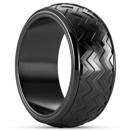 Tigris | 10 mm Black Zigzag Pattern Moving Ring for Men - Steel rings