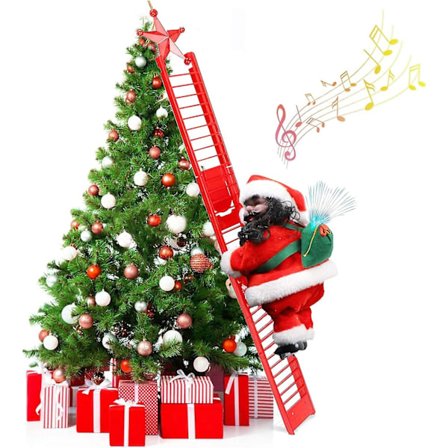 Elektrisk Klatrende Julenissen Julerstatning Med Musikk, Julenisse Dukke Leke For Innendørs Utendørs Fest Juletre (Rød Stige Negro H