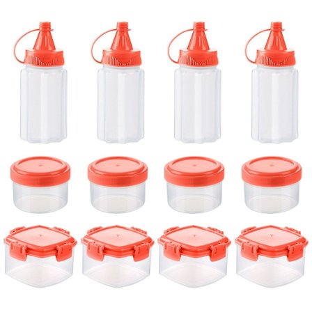 Pakke med 12 mini plast saus klemmeflaske krydderboks salat rød