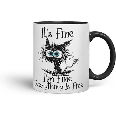 Alt er godt, jeg er god, alt er godt - Katte-joke Farvet Krus Kop Gave Fødselsdag Arbejde Kontor Te Kaffe