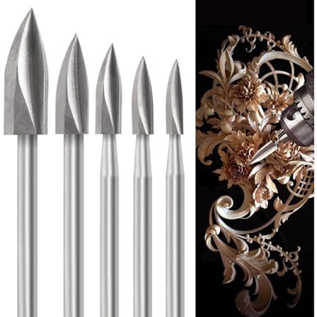 Treskjærerbitssett for roterende verktøy, 5 deler treskjærerbits med 1/8 tommers skaft for DIY trearbeid, gravering, utskjæring, boring og sliping