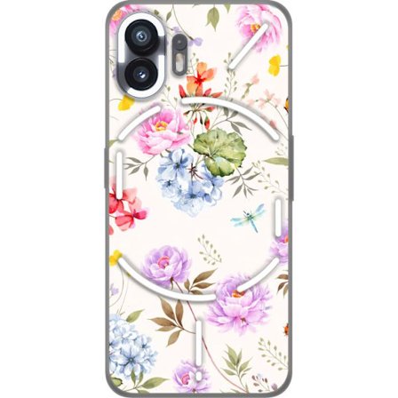 Kompatibel Mobilcover til Nothing Nothing Phone (2) Blomstret mønster med håndmalede blomster, sommerfugle og insekter i romantisk skandinavisk stil