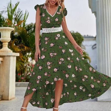 Ärmlös Print För Kvinnor, Lång Klänning Med Blommönster