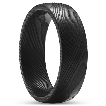 Fortis | 7 mm Zwarte Court-ring van Damascusstaal voor mannen - Stalen ringen