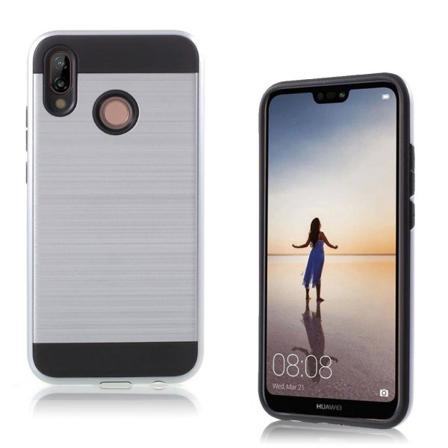 Huawei P20 Lite Hiilikuitu Harjattu Hybriidi PC Ja TPU Muovi Takasuoja Kuori - Hopea Silver grey