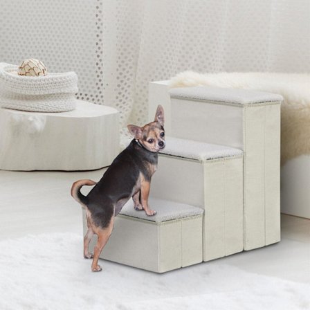 Rootz Pet Trappe - Hvid - Konstrueret træ, Ruskind, Fleece - 15,75 cm x 21,26 cm x 18,89 cm