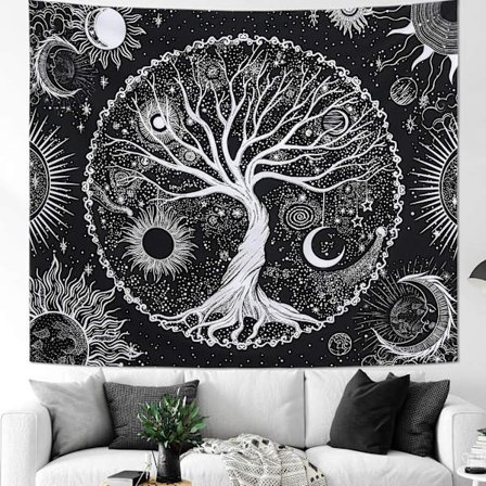 Livets Træ Vægtæppe til Soveværelse Æstetik, Sol og Måne Wi,ZQKLA