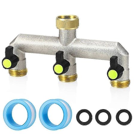 Messing Havevandslange Splitter - Vandslange Splitter 3 Vejs Kraftig, Udendørs Vandhane Splitter Med Afspærringsventiler, 3/4 tommer