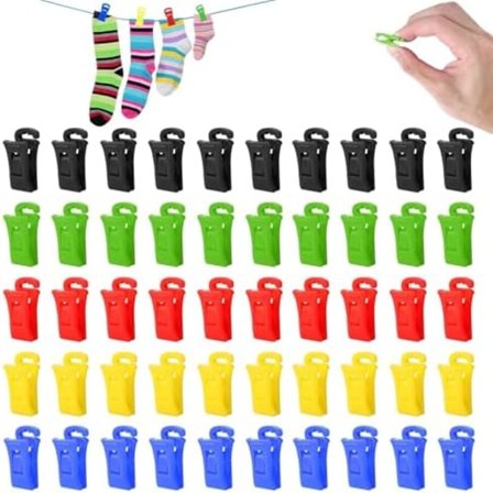 50 Stk. SokkeklemmerSokkeklemmer til vaskemaskine og tørretumbler Sokkeklemmer med hængekrogeMultifunktionel sokkeklemme tøj