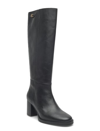 Tommy Hilfiger Stacked Heel Leather Long Boot - Black - 38
