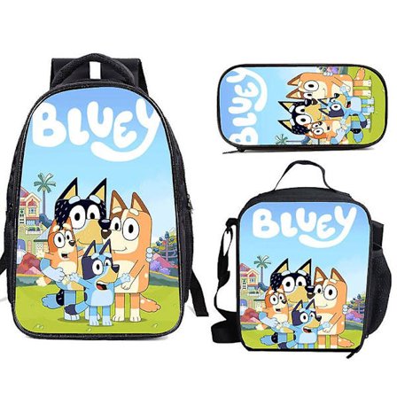 Blå Bluey Polyester Student Skolväska Barn Cross-border Ryggsäck Pennfodral Lunchväska