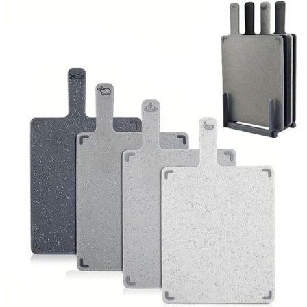 5-delars Skärbrädeset i Vetehalm med Ställ – Multifunktionella Färgkodade Skärbrädor för Köket