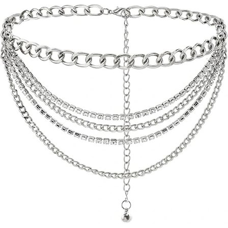 Kerroksinen ketjuvyö Rhinestone-metalliketjuvyö naisille Punk-kultainen vyötäröketju hopea, as