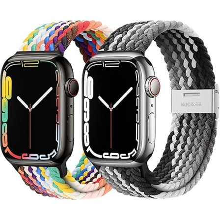To-delt elastisk vevd reim (regnbue og svart og hvit, ekskludert klokker), egnet for Apple Watch reim 40mm 41mm