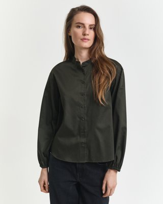GANT - Bluse i bomullssateng til dame dark moss green