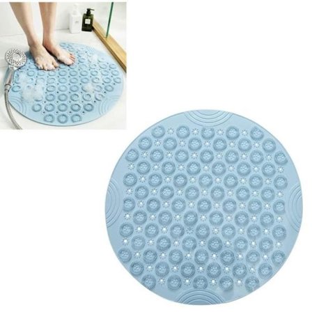 Dusjmatte, PVC Rund Massasje Badematte, Sklisikker Dusjmatte, Badekar Matte, 55x55cm, Blå