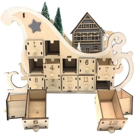Puinen täytettävä adventtikalenteri - Joulukalenteri 24 laatikolla - DIY - Reki - Joulumaja - Pöytäkoristelu - DIY-sarja 2023 - Countdown