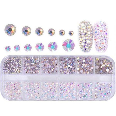 1440st Rhinestones i olika storlekar i ask - Nageldekorationer