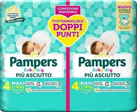 Pampers Baby Dry Pannolino Duo Maxi 34 Pezzi 7-18 Kg Taglia 4
