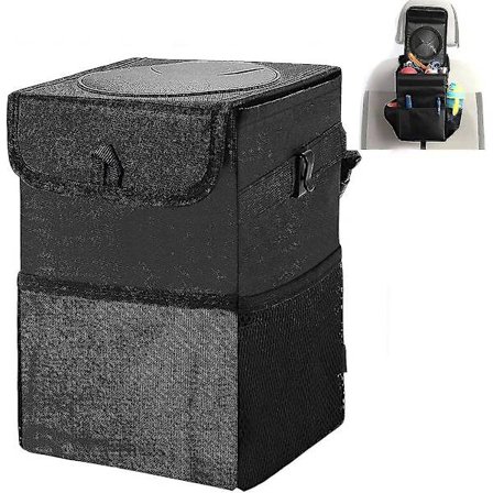 Bilens papperskorg med lock, vattentät bilens papperskorg hängande med förvaringsfickor