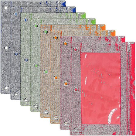 8-pack Pennfodral för Ringpärm, Pennfodral för 3-ringspärm - 10x7 tum Dragkedjefodral i Bulk med Transparent Fönster
