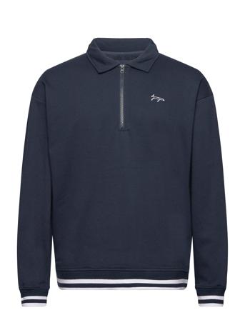 Dphalf Zip Collar Crewneck Polos Long-sleeved Marineblå Denim Project*Betinget Tilbud