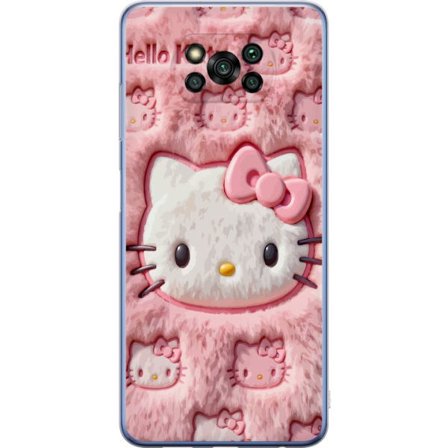 Kompatibel Mobilcover til Xiaomi Poco X3 Pro Hello Kitty lyserød fluffy baggrund med ikonisk ansigt og kawaii-æstetik