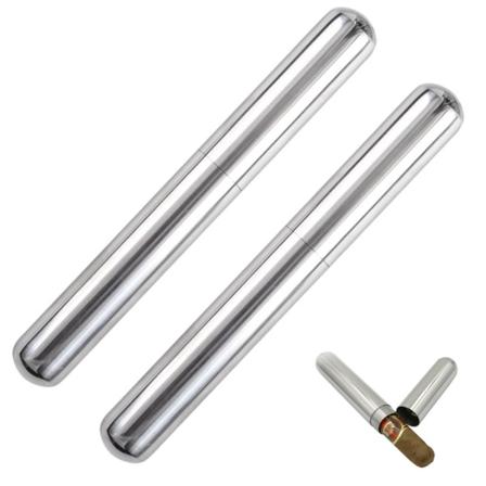 Cigar Case Tube, 2 Pack Rostfritt Stål Bärbar Bärväska, Singel Cigarrhållare för Resor cigarr humidor portab