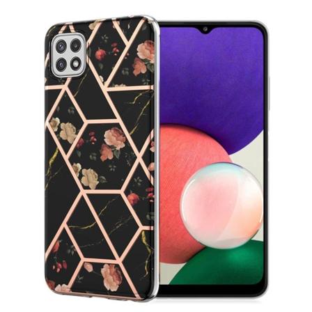Marmormotiv Samsung Galaxy A22 5G skal - Svart Marmor / Blomma multifärg