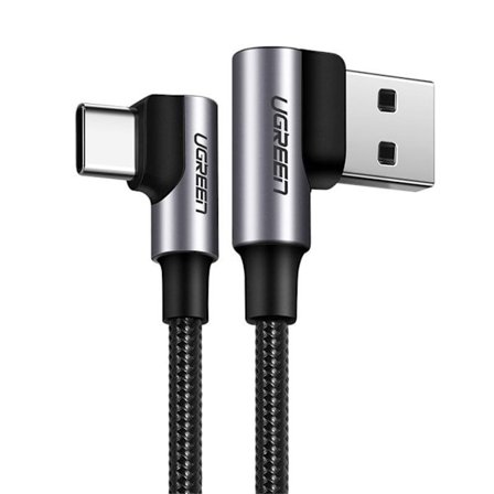 Ugrön vinklad USB-A till USB-C-kabel 3A, 2m - Grå