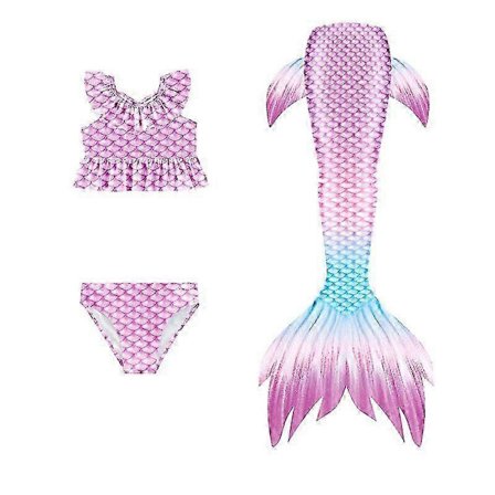 3kpl Tyttöjen Merenneidon Pyrstö Uimapuku SetCompatible Kids - Ariel Cosplay Puku & Ranta Bikini