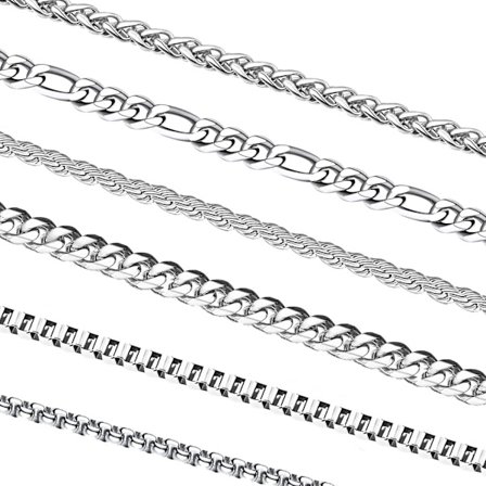 Htooo Sølvkæde Til Mænd, 6 Stk Mænds Rustfrit Stål Kæde Halskæde Smykkesæt Til Mænd Kvinder