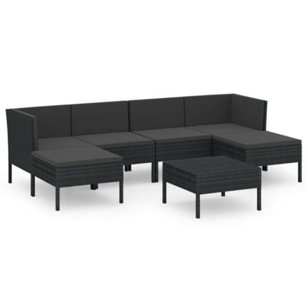 Vidaxl Loungegrupp För Trädgården Med Dynor 7 Delar Konstrotting Svart