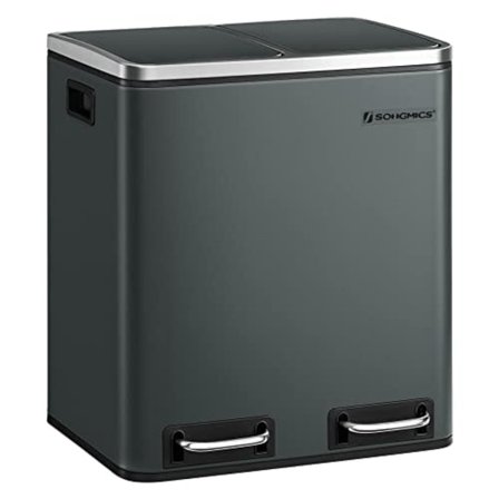 Songmics køkkenspand, 2 x 15 L stålskraldespande, trinpedal med indvendige spande, antracitgrå