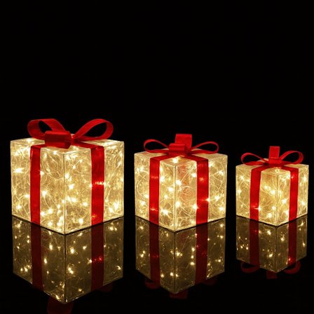 LED Gaveæske Transparent med Røde Sløjfer Sæt med 3