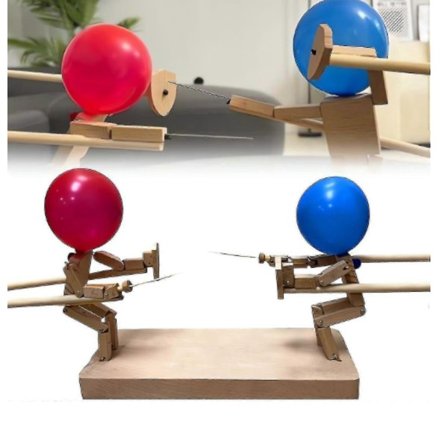 2-Spillers Ballon Bambus Figur Kamp - Håndlavede trækampdukker til spændende 2-spiller kampe - Hurtigt tempo ballonkamp festspil