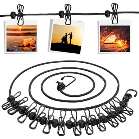 Flexibel bärbar tvättlina Resa tvättlina med 12 klädnypor och 13