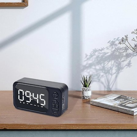 Bluetooth Højttaler Digitalt Tidsdisplay, Dobbelt Vækkeur Bluetooth Højttaler Udendørs Bærbar Trådløs Plug-in U Disk Højttaler Radio Fm Ur Au