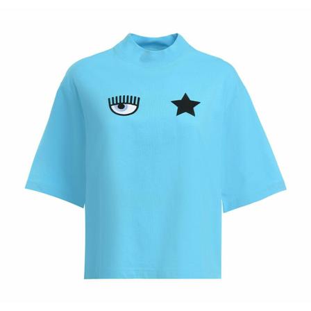 Chiara Ferragni Collection, T-Shirt 605 EYE Star Embro Jersey 175 CO Blauw, Dames, Maat:S
