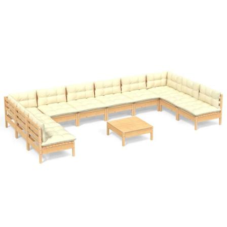 Vidaxl Loungegrupp Med Gräddvita Dynor 11 Delar Massiv Furu Creme