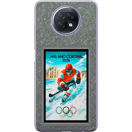 Kompatibel Mobilcover til Xiaomi Redmi Note 9T Curling illustration med spillere og sten på isen, Milano Cortina 2026, snedækkede stænk og olympisk