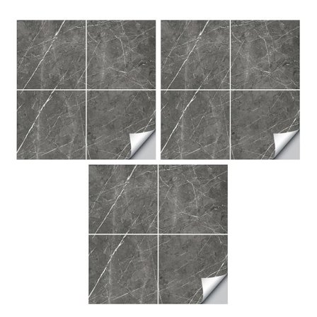 Enkel installasjon med marmormønstret selvklebende, flyttbare gulvfliser, bred anvendelse for baderoms- og kjøkkendekor, 3 sett