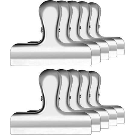 10 Pakning Poseklyper, Chipsklyper, Matklyper, Papirklyper, Lufttett Håndtak, Praktisk For Hjem Og Kontor, 3" Bred, Rustfritt Stål